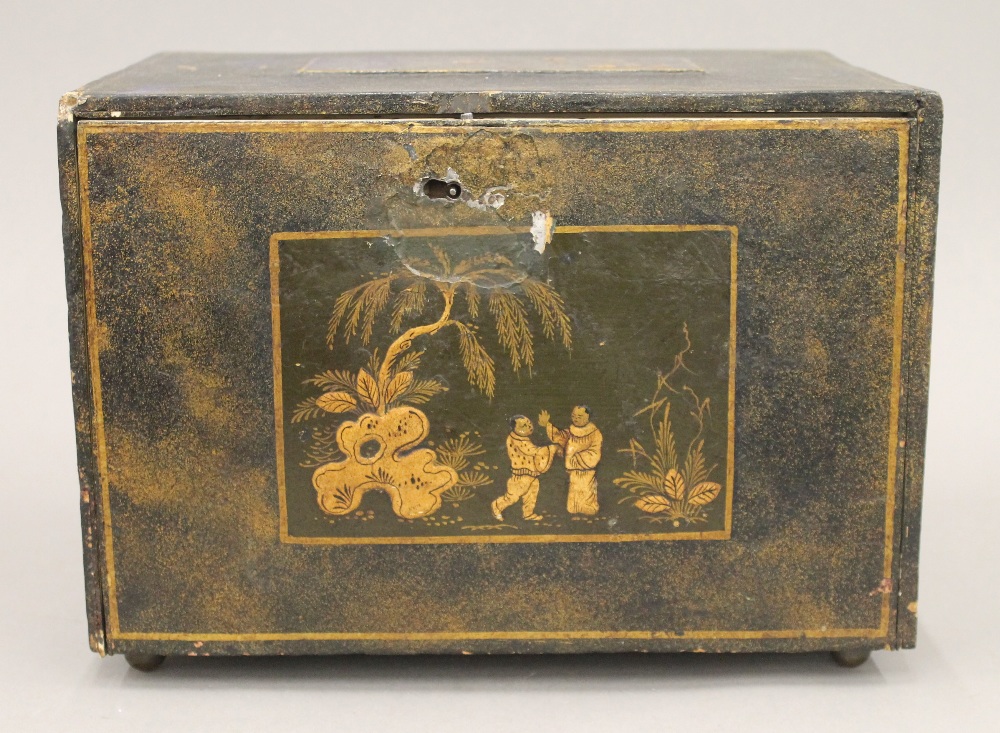 An 18th century chinoiserie lacquer and ivory table cabinet Of typical rectangular form, - Image 3 of 19