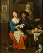 DUTCH SCHOOL (17th/18th century) Figures in an Interior Oil on panel, framed. 27.5 x 34 cm.