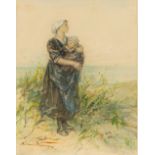 ELCHANON LEONARDUS VERVEER (1826-1900) Dutch Awaiting His Return Watercolour, signed,