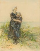 ELCHANON LEONARDUS VERVEER (1826-1900) Dutch Awaiting His Return Watercolour, signed,