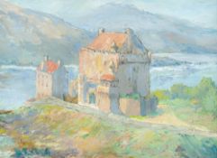 ARTHUR PALING (20th century) British Scottish Loch-Side Castle Oil on canvas, signed, framed. 47.