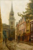 ENGLISH SCHOOL (19th century) University City Street Scene Oil on canvas,