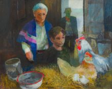 KENN BURROWS (20th/21st century) British (AR) Cockerel and Hen Mixed media on board, framed.