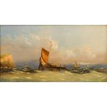 A ROBBINS (19th century) British Shipping Off the Coast in Choppy Waters Oils on canvas,