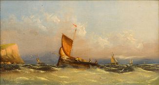 A ROBBINS (19th century) British Shipping Off the Coast in Choppy Waters Oils on canvas,