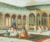 DECORATIVE SCHOOL (20th century) The Hareem Oil on canvas, unframed. 60 x 50 cm.