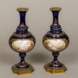 A pair of 19th century Sevres painted porcelain vases Each painted to one side with a vignette of a