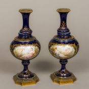 A pair of 19th century Sevres painted porcelain vases Each painted to one side with a vignette of a