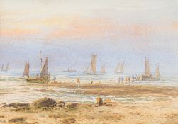 LENNARD LEWIS (1826-1913) British Unloading the Catch Watercolour, framed and glazed. 25 x 18 cm.