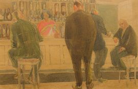 Manner of EDWARD ARDIZZONE (1900-1979) British Bar Scene Watercolour and bodycolour,