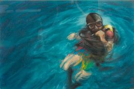KEITH HOLMES (born 1944) British (AR) Diver Pastel, signed and dated '94, framed and glazed. 55.