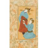 PERSIAN SCHOOL (18th/19th century) Figures within a Flora and Fauna Border Watercolour and