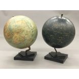 A Phillips 12 inch terrestrial globe Together with a Phillips 12 inch celestial globe en suite,