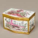 An 18th century French painted milk glass trinket box Of serpentine form,