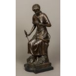 After CARRIER Reed Harvester Bronze, bears signature, standing on black marble plinth base.