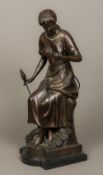 After CARRIER Reed Harvester Bronze, bears signature, standing on black marble plinth base.