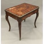 A Continental marquetry inlaid card table The baize lined fold over top above an end frieze drawer