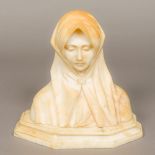 A 19th century carved alabaster sculpture modelled as a bust of a veiled woman,