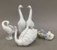 Four Lladro models of swans and geese