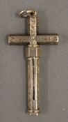 A Victorian unmarked yellow metal crucifix form pendant propelling pencil