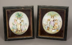 A pair of late 19th century Continental high relief bisque porcelain panels,