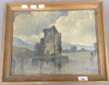 A 19th century oil on board, Scottish Loch Castle,