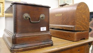 Five various wooden cased sewing machines