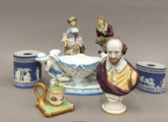 A 19th century porcelain bust of William Shakespeare and a quantity of various decorative ceramics