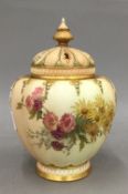 A Royal Worcester blush ivory pot pouri pot