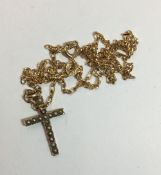 A Victorian 9 ct gold and seed pearl cross, with chain (2.