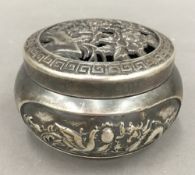 A Chinese white metal pierced top box