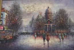 P SANCHEZ (20th century) Continental, Parisian Street Scene, impasto oil on board, signed, framed,