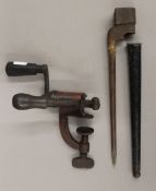 A cartridge loader and WWI bayonet