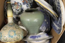 A large box of miscellaneous decorative ceramics