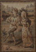 A pair of Continental needlework tapestry pictures depicting figures in rural scenes