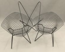 A pair of HARRY BERTOIA Diamond chairs and a tubular chair frame