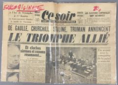 An original Wednesday 9th May 1945 edition of Ce Soir with the headline 'De Gaulle, Churchill,