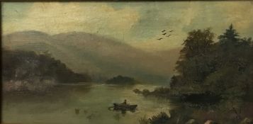 ENGLISH SCHOOL (19th century), Figure Rowing on a Lake, oil on canvas,