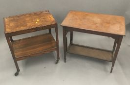 A walnut tea trolley and a mahogany side table