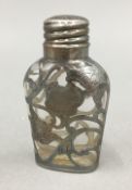 A small silver overlay bottle