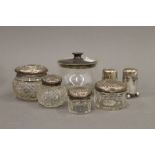 A quantity of various silver mounted jars, etc.