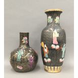 Two Chinese famille noir vases