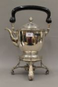 A silver plated spirit kettle