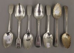 Seven silver tablespoons (14.