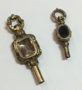 Two Victorian yellow metal fob keys