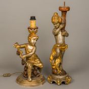 Two Halian carved and polychrome decorated decorative lamp bases Modelled as putti.