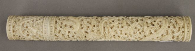 A 19th century Canton carved ivory needle case