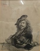 After REMBRANDT VAN RIJN (1606-1669), Self Portrait in a Slant Fur Cap, print,