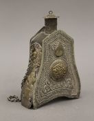 A 19th century Ottoman brass mounted flask and chain