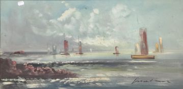 ITALIAN SCHOOL, Sailing Boats at Sea, oil on canvas, indistinctly signed,